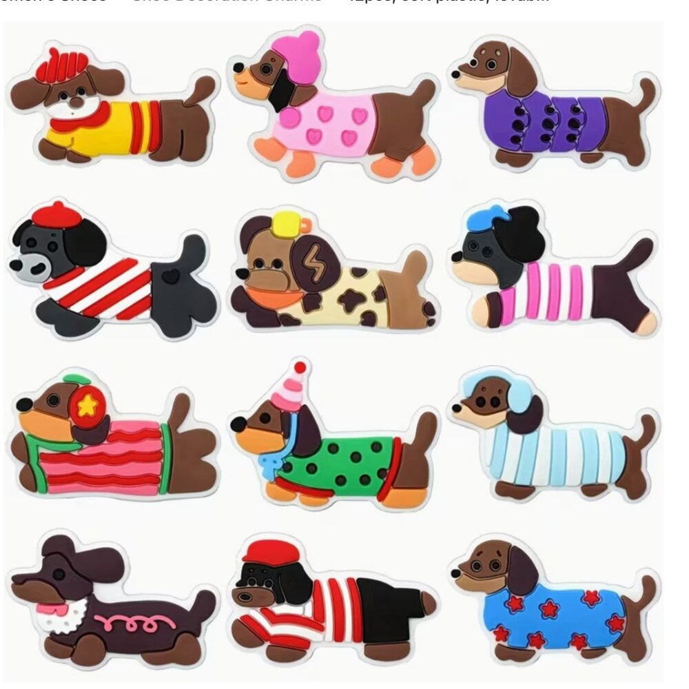 DACHSHUND DOG SHOE CHARMS FOR CROCS-SET OF 12-NEW!